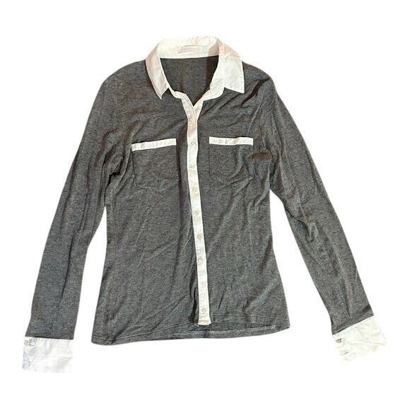 Anne Fontaine Gray and White Long Sleeve Button Down - Picture 1 of 8